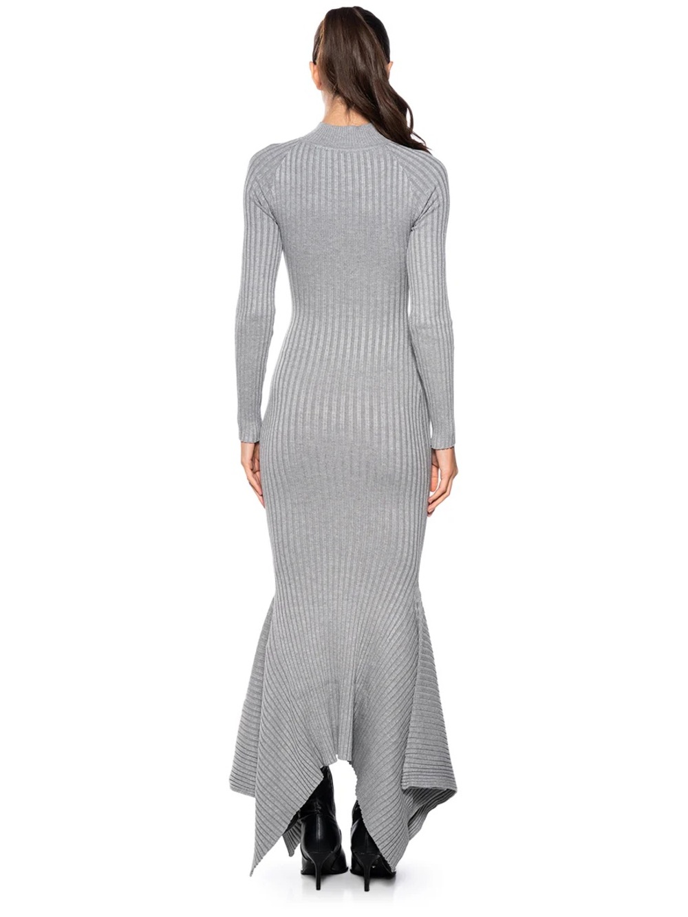 Ribbed Long Sleeve Gray Knit Maxi Dress - Picture 4 of 6